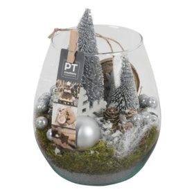   Karácsonyi üveg gömb dekoráció közepes - Fehér 15x20 cm