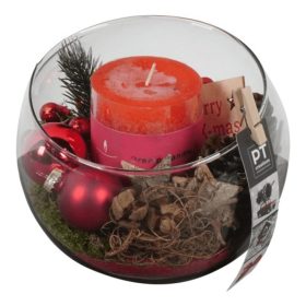   Karácsonyi üveg gömb dekoráció gyertyával - Piros 16x15 cm