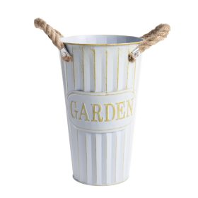   "Garden" feliratos bádog váza - Világoskék 15x25 cm