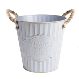   "Garden" feliratos bádog kaspó - Világoskék 22x21 cm