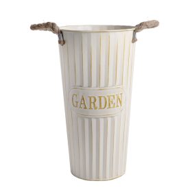 "Garden" feliratos bádog váza - Krém 19x35 cm