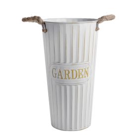 "Garden" feliratos bádog váza - Fehér 19x35 cm