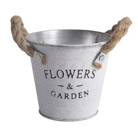   "Flowers&Garden" feliratos bádog kaspó - Fehér 11x10 cm