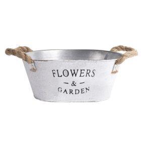   "Flowers&Garden" fel. ovális bádog tál - Fehér 21x13 cm