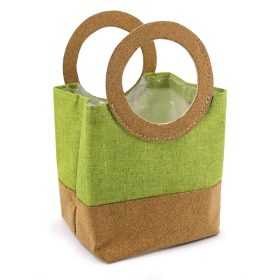   "Seaside" bőr füles textil táska - Zöld 14x14x23 cm (VÍZHATLAN)