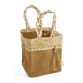   Fonott füles kis textil táska - Barna 11x11x13 cm (VÍZHATLAN)