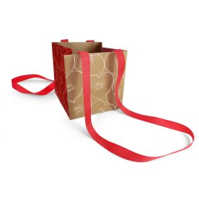 Szív Motívumos füles táska - Piros Szíves 13x13x13 cm