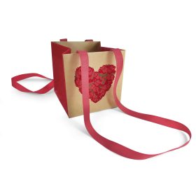 Szív Motívumos füles táska - Pink Virágos 13x13x13 cm