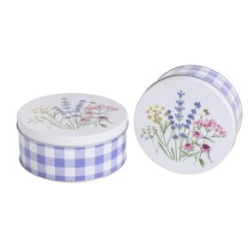 Apró Virágos 2 részes bádog doboz - Lila 14/16 cm