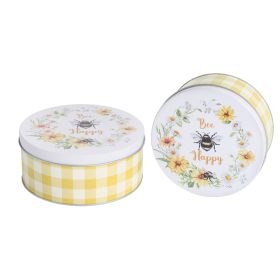   "Bee Happpy" Virágos 2 részes bádog doboz - Sárga 14/16 cm