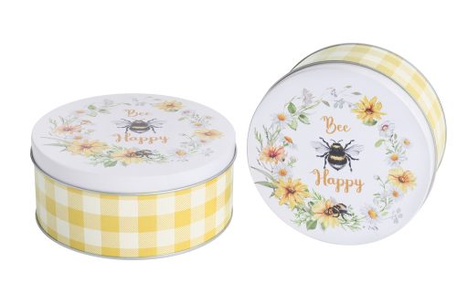 "Bee Happpy" Virágos 2 részes bádog doboz - Sárga 14/16 cm