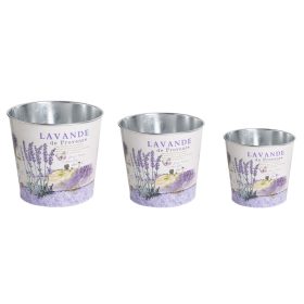 Levendulás bádog kaspó szett - Lila 11,5-13-15 cm