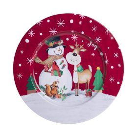 Rudó+Hóember bádog tálca -  Piros 34 cm