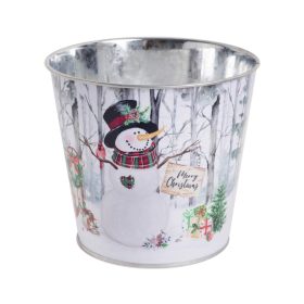 Hóemberes bádog kaspó - Fehér 14x15 cm