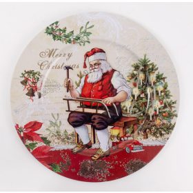 Retro Mikulásos bádog tálca - Fehér 34 cm