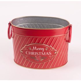 'Marry Christmas" bádog kaspó - Piros 20x15 cm