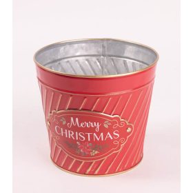 'Marry Christmas" bádog kaspó - Piros 15x14 cm