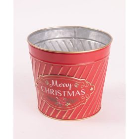 'Marry Christmas" bádog kaspó - Piros 13x13 cm