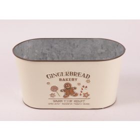 Mézeskalácsos ovális bádog kaspó - Fehér 13x26 cm