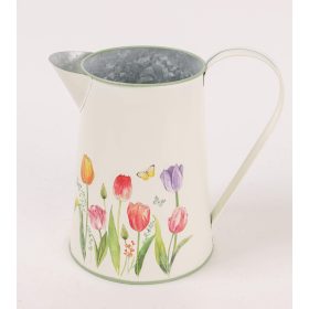 Tulipános bádog kiöntő - Fehér 20x17 cm