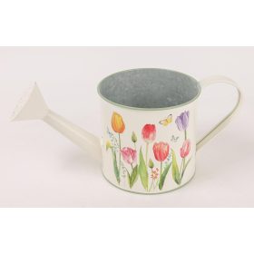 Tulipános bádog kanna - Fehér 27x12 cm