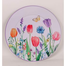 Tulipános bádog tálca - Fehér 33 cm