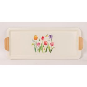 Tulipános bádog tálca - Fehér 56x23 cm