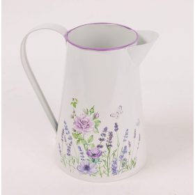 Lila Virágos bádog kiöntő - Fehér 20x17 cm