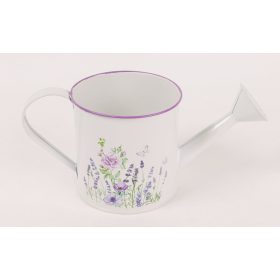 Lila virágos bádog kanna - Fehér 27x12 cm