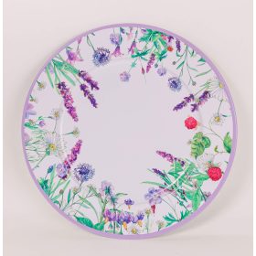 Lila Virágos bádog tálca - Fehér 33 cm