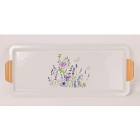 Lila Virágos bádog tálca - Fehér 56x23 cm