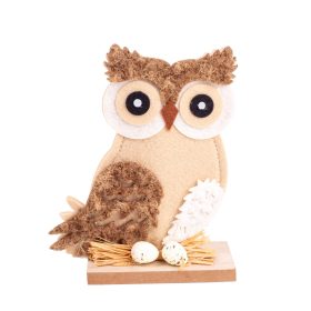 Őszi fa talpas textil bagoly - Barna 15x5x12 cm