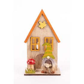 Őszi faház + Led - Barna 11x6x8 cm