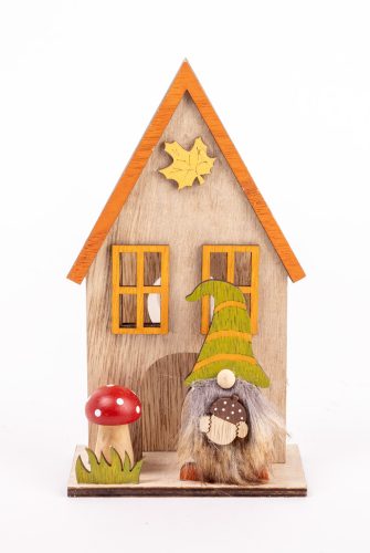 Őszi faház + Led - Barna 11x6x8 cm