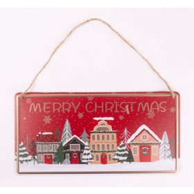   'Marry Christmas' akasztós tábla - Piros 30x15 cm