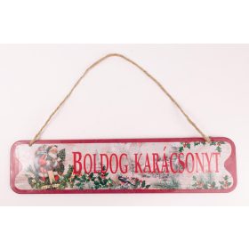   'Boldog Karácsonyt' akasztós tábla - Piros 50x12 cm