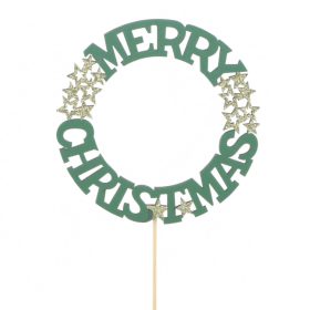   "Merry Christmas" betüző - Zöld 10x50 cm pálcán