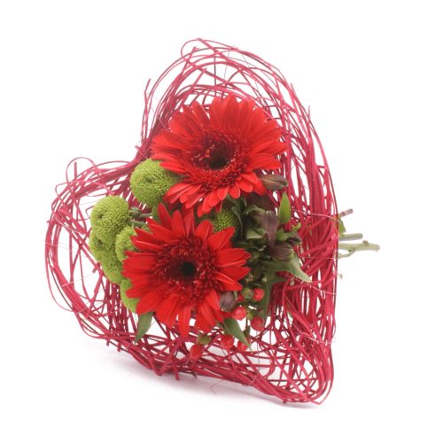 Szív Alakú rattan csokortartó - Piros 25 cm