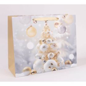 Kar. Gömb fenyőfa papír táska - Fehér 23x18 cm