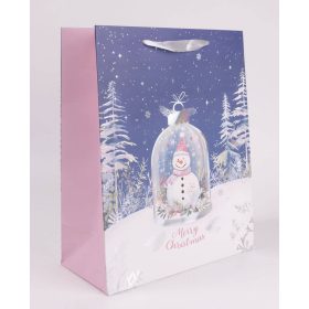 Téli Hóember papír táska - Kék 18x23 cm