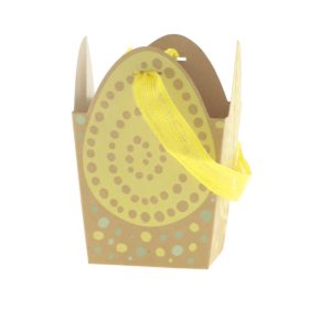 Szallagos Tojás mintás papír táska - Sárga 12x10x12 cm