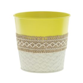 Textiles bádog kaspó - Sárga 13x10 cm