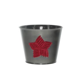 Plüss csillagos bádog kaspó - Antracit 13x12 cm