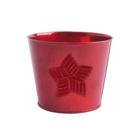 Plüss csillagos bádog kaspó - Bordó 13x12 cm