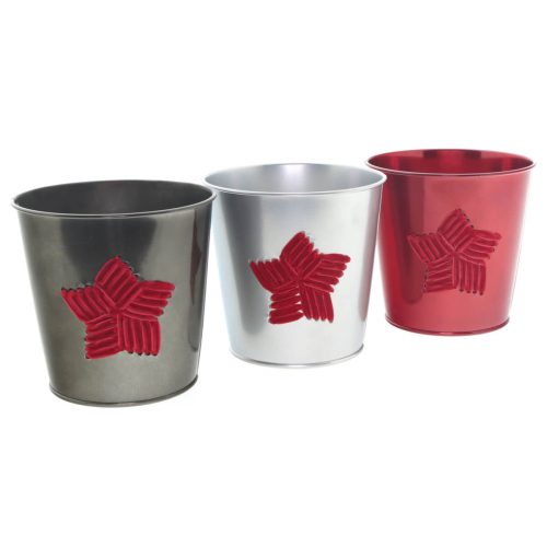 Plüss csillagos bádog kaspó - Bordó 13x12 cm