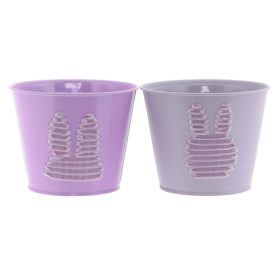 Plüss nyuszis bádog kaspó - Lila 13x12 cm