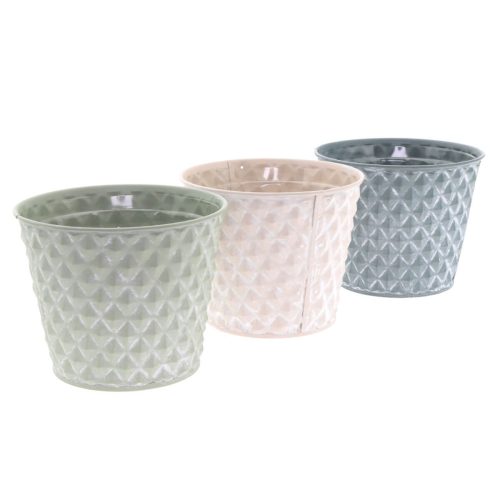 Gyémánt mintás bádog kaspó - Fehér 13x12 cm