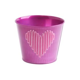 Plüss szíves bádog kaspó - Cseresznye 13x12 cm