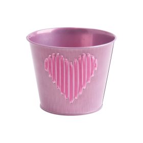 Plüss szíves bádog kaspó - Pink 13x12 cm