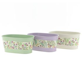   Levél Mintás Pasztel bádog ovális tál - 3 színben 26x10 cm